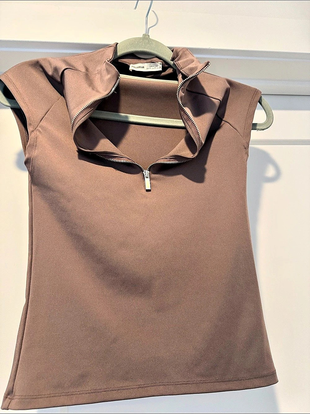 Pull and Bear Brown Half-Zip Tank Top Like